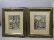 Pair 17th Century Biblical Stations of the Cross Engraving & Spickelbild