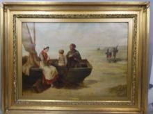 Louis Laurent HUGE Fisherman & His Family Oil Painting