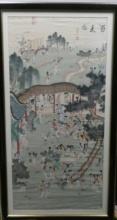 Vintage Large Chinese Park Scene Watercolor Silk Painting Shang Meibai