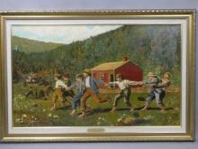 1994 JE Small Large Oil Painting Copy of Winslow Homer Snap the Whip