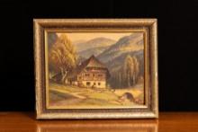 Vintage Hans Green Framed Alpine Chalet Print