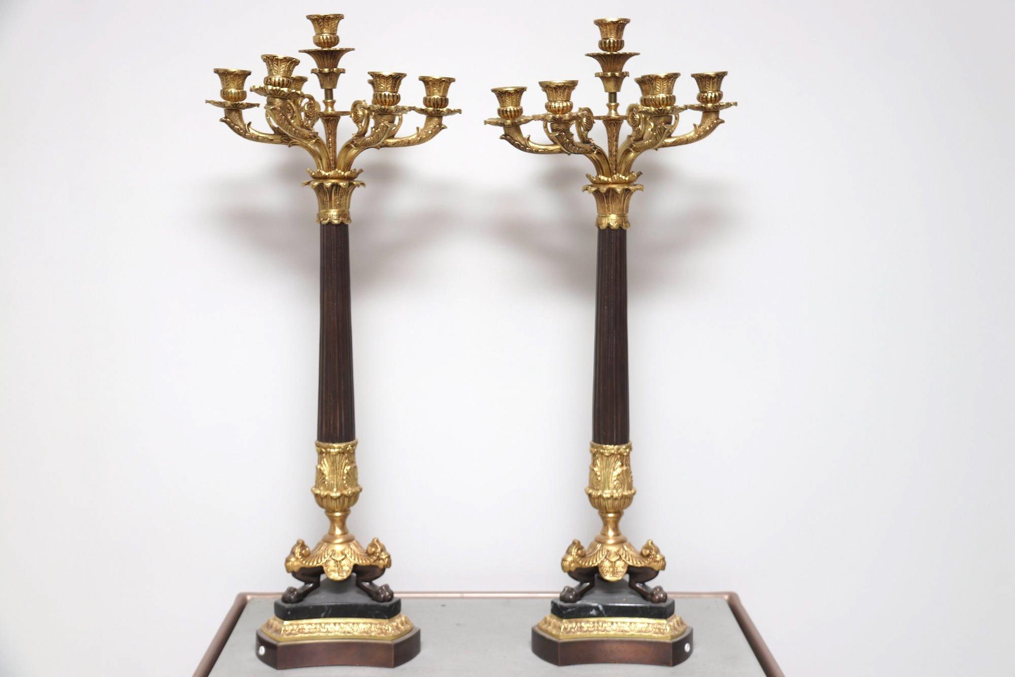 19th Century Charles X Period Empire Gilt Bronze Candelabras- A Pair