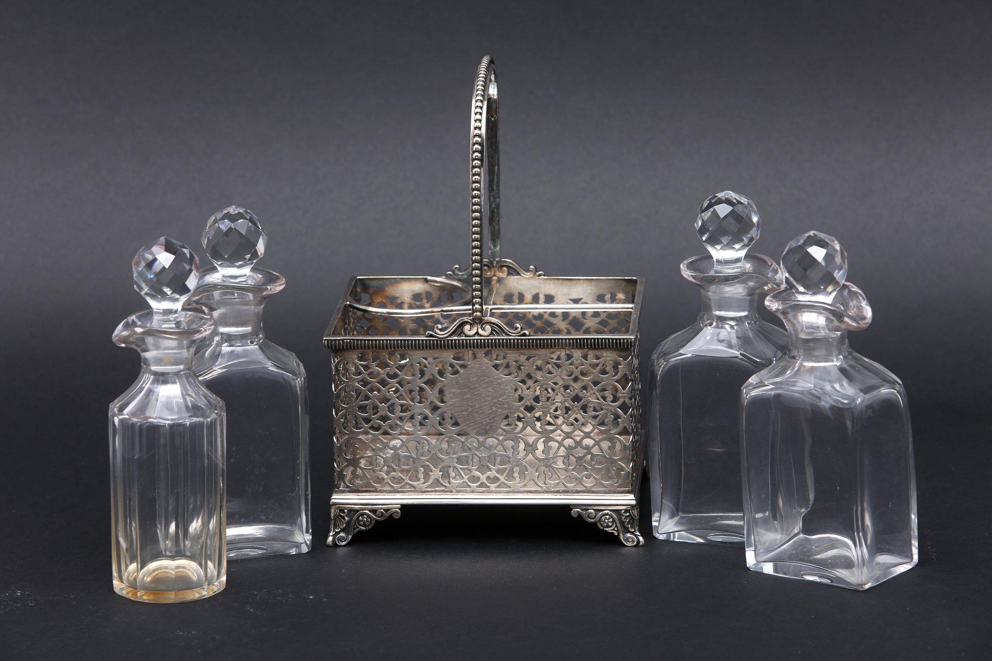 Antique Silver Plate Crystal Cruet Set