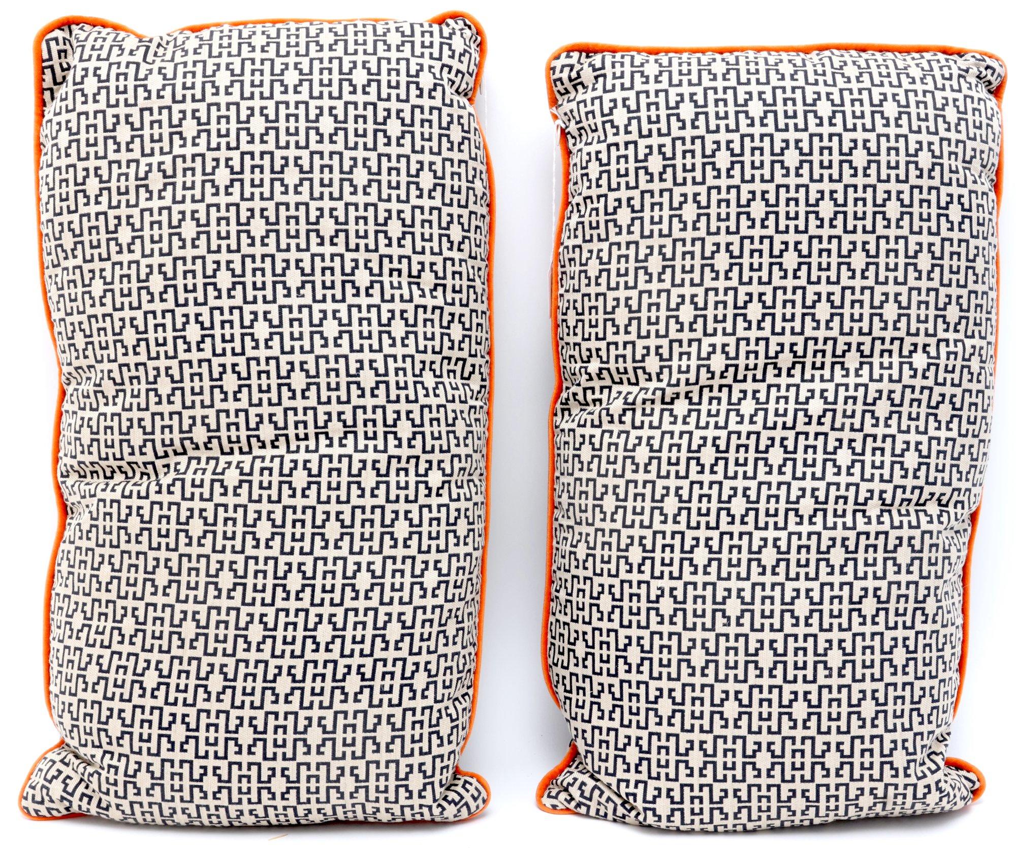 Square Feathers White And Black Pillows With Orange Trim