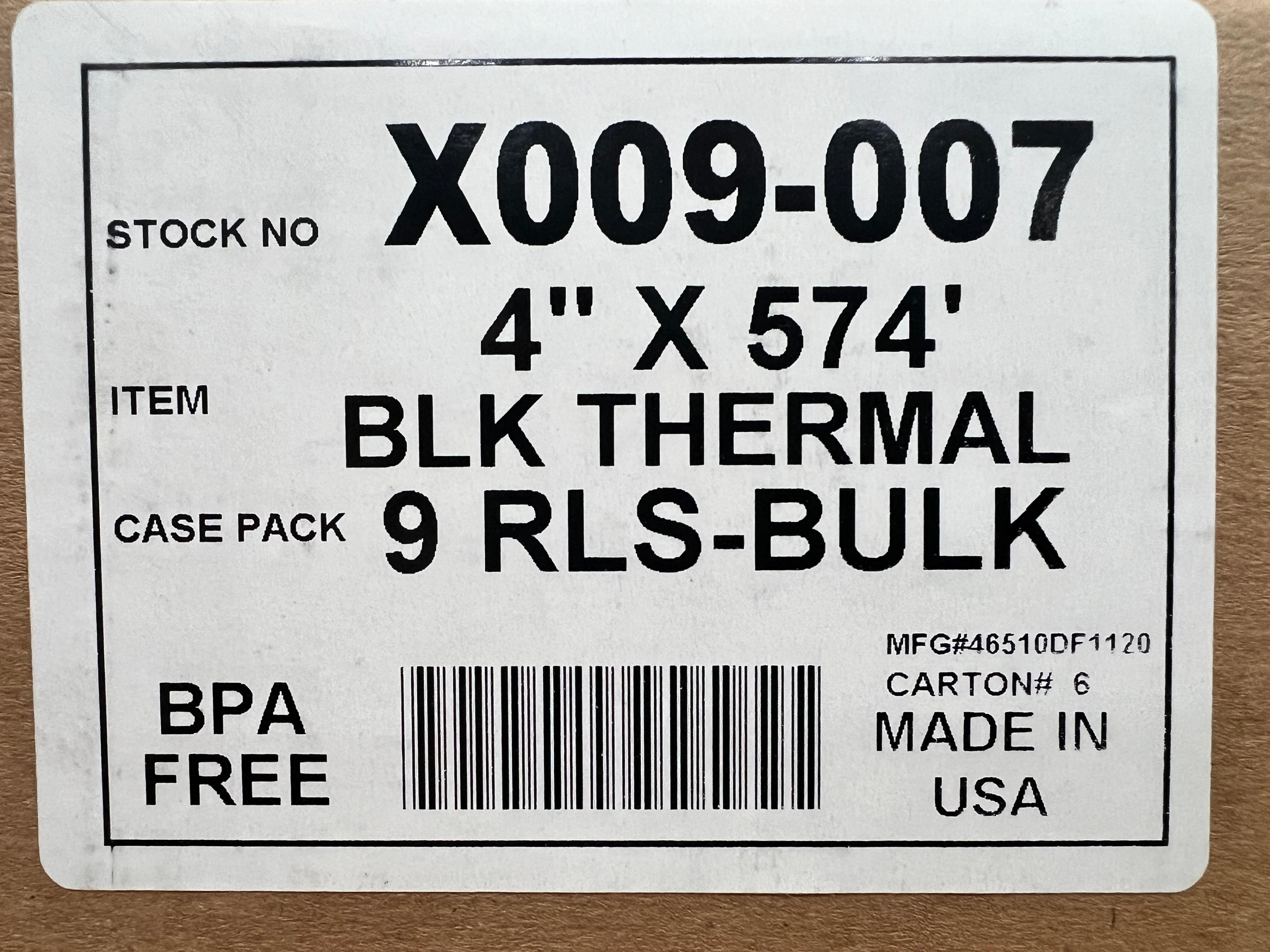 Bulk Thermal Labels 4" X 574'