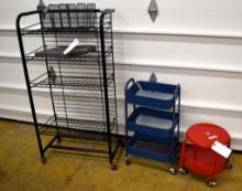 (3) Wire racks, 1 paper cutter, and rolling stool