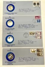 4 Postal Commemorative Society envelopes & Silver medals