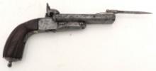 European Double Barrel Pistol in 11mm Pinfire with Folding Bayonet!