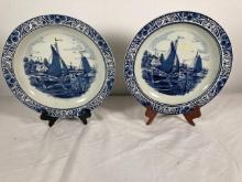 Pair of Delft Coastal Scene Plates