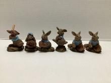 Six Tim Wolfe Baseball Rabbit Sculptures