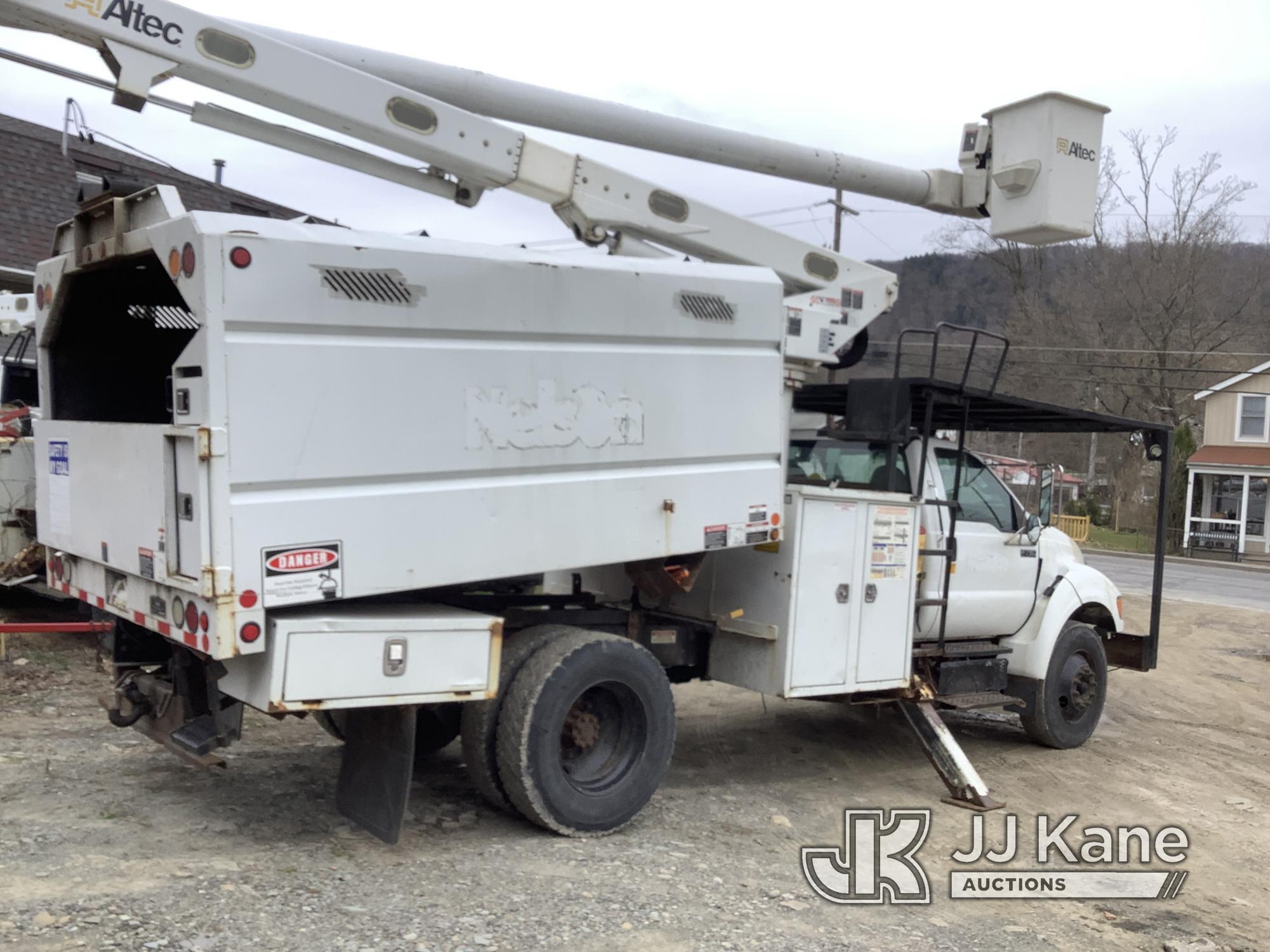 (Deposit, NY) Altec LR756, Over-Center Bucket Truck mounted behind cab on 2015 Ford F750 Chipper Dum