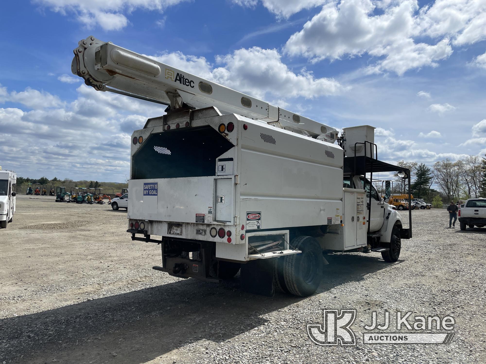 (Shrewsbury, MA) Altec LR756, Over-Center Bucket Truck mounted behind cab on 2013 Ford F750 Chipper