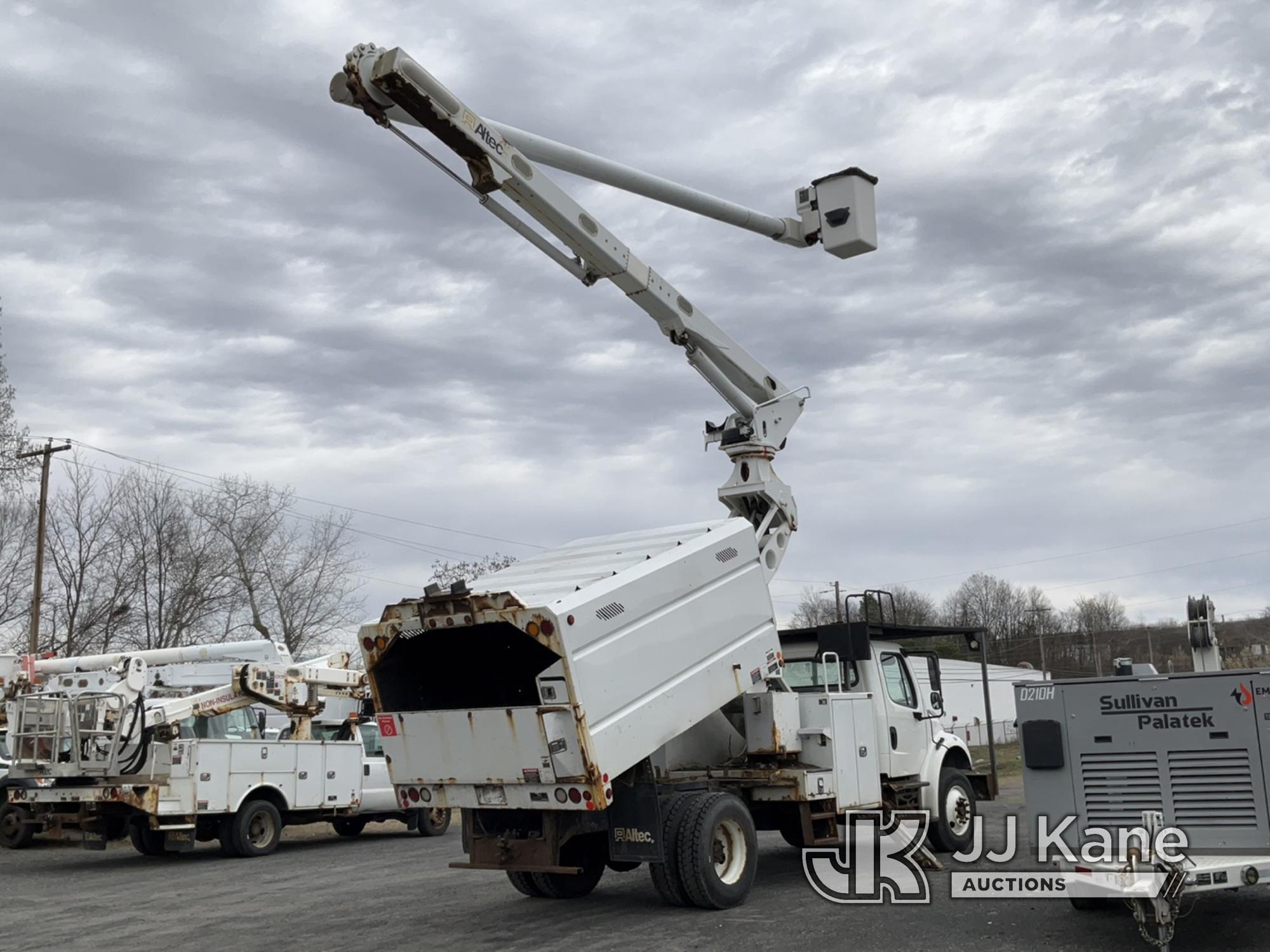 (Plains, PA) Altec LR7-60E70, Over-Center Elevator Bucket Truck mounted behind cab on 2015 Freightli