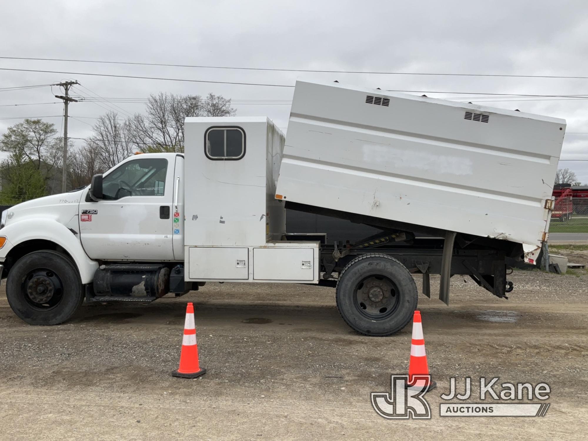 (Charlotte, MI) 2013 Ford F750 Chipper Dump Truck Runs, Moves, Dump Operates, ABS Light, Check Engin