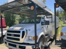 (Anderson, CA) Versalift VO-270, Bucket mounted behind cab on 2011 Ford F750 Chipper Dump Truck Star