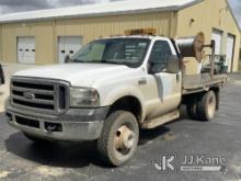 2006 Ford F350 4x4 Flatbed Truck Runs & Moves) (Check Engine Light On, Reel Lift Operates) (Wire on 