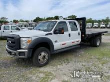 2015 Ford F550 4x4 Crew-Cab Flatbed Truck Runs & Moves, Check Engine Light On, Abs Light On, Steerin