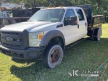 2012 Ford F450 Crew-Cab Flatbed Truck Runs Rough, Moves, Missing Air Breather, Battery Light On