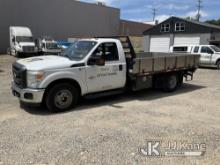 2016 Ford F350 Flatbed Truck Runs & Moves) (Rear Window Busted Out, Windshield Cracked