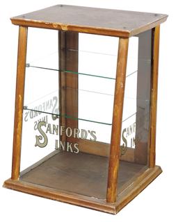 Fountain Pen Sanford's Ink Countertop Display Case, slant-front oak, glass