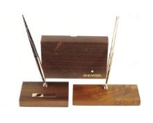 2 Sheaffer Desk Sets With Walnut Bases, With White Dot Ballpoints, Incl A N