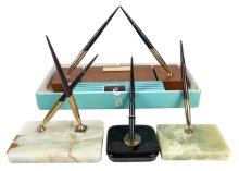4 Sheaffer Fountain Pen Desk Sets, Dbl Walnut W/associated White Dot Black
