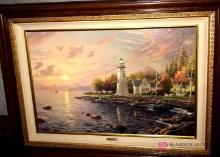 Thomas Kinkade serenity cove canvas picture 28 in x 37 in Limited edition featuring light house