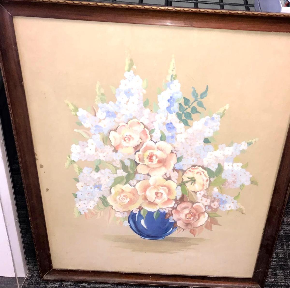 Framed Floral watercolor by Smith 29 in x 33 in