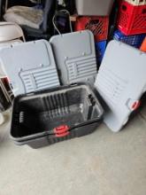 Three large Rubbermaid totes