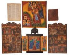 Ethiopian Coptic Religious Icon and Illuminated Bible Assortment