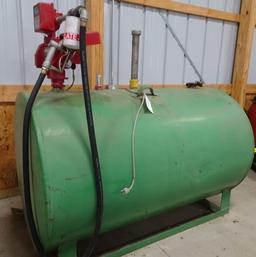 300 GALLON DSL. FUEL TANK ON SKIDS W/ FIL-RITE 20 GPM 115V. PUMP W/ METER