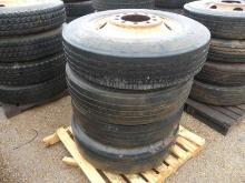 Pallet of Used 11R24.5 Tires and Beveled-hole Rims