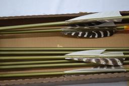 Bear Arrows 30" Hunter Arrows with No Tips, Gold with White and Brown Fletching in Box, 12 Count