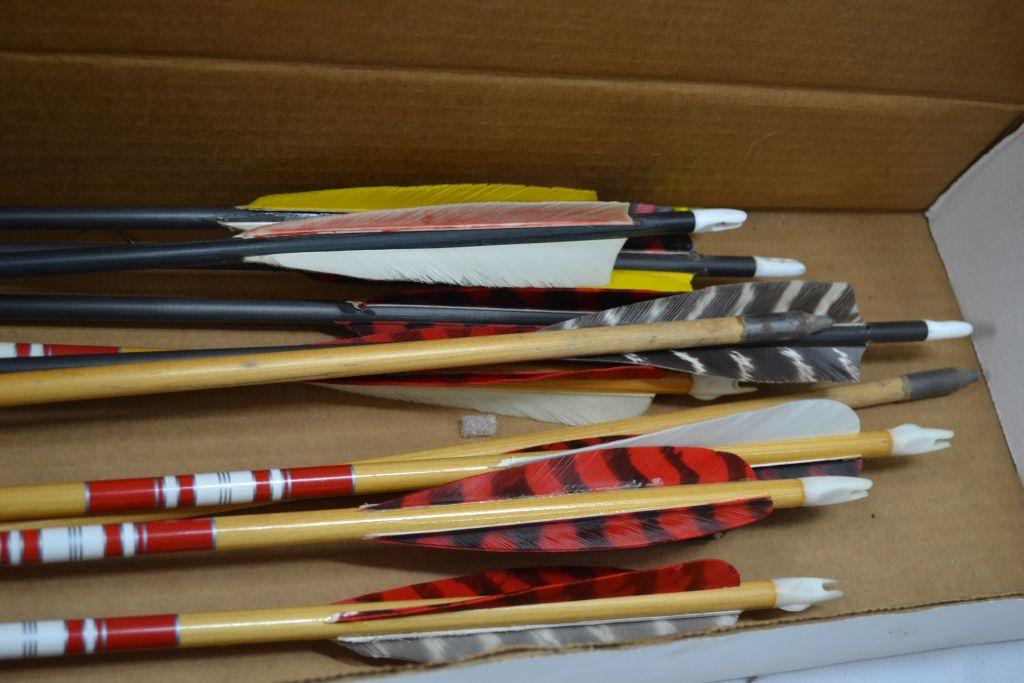 5 Carbon Express Black Shaft; Yellow, White, and Red Fletching Arrows and 6 Unmarked Wood and Red Sh