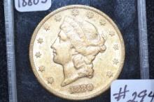 1880-S Liberty Head Twenty Dollar Gold Piece; AU
