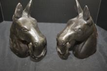 Pair of Cast Iron Horse Hitching Post Toppers