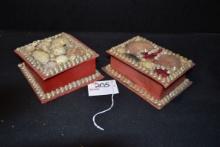 Pair of Vintage Shell Art Trinket Boxes