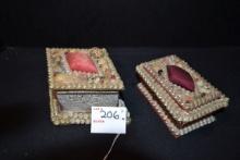 Pair of Vintage Shell Art Trinket Boxes