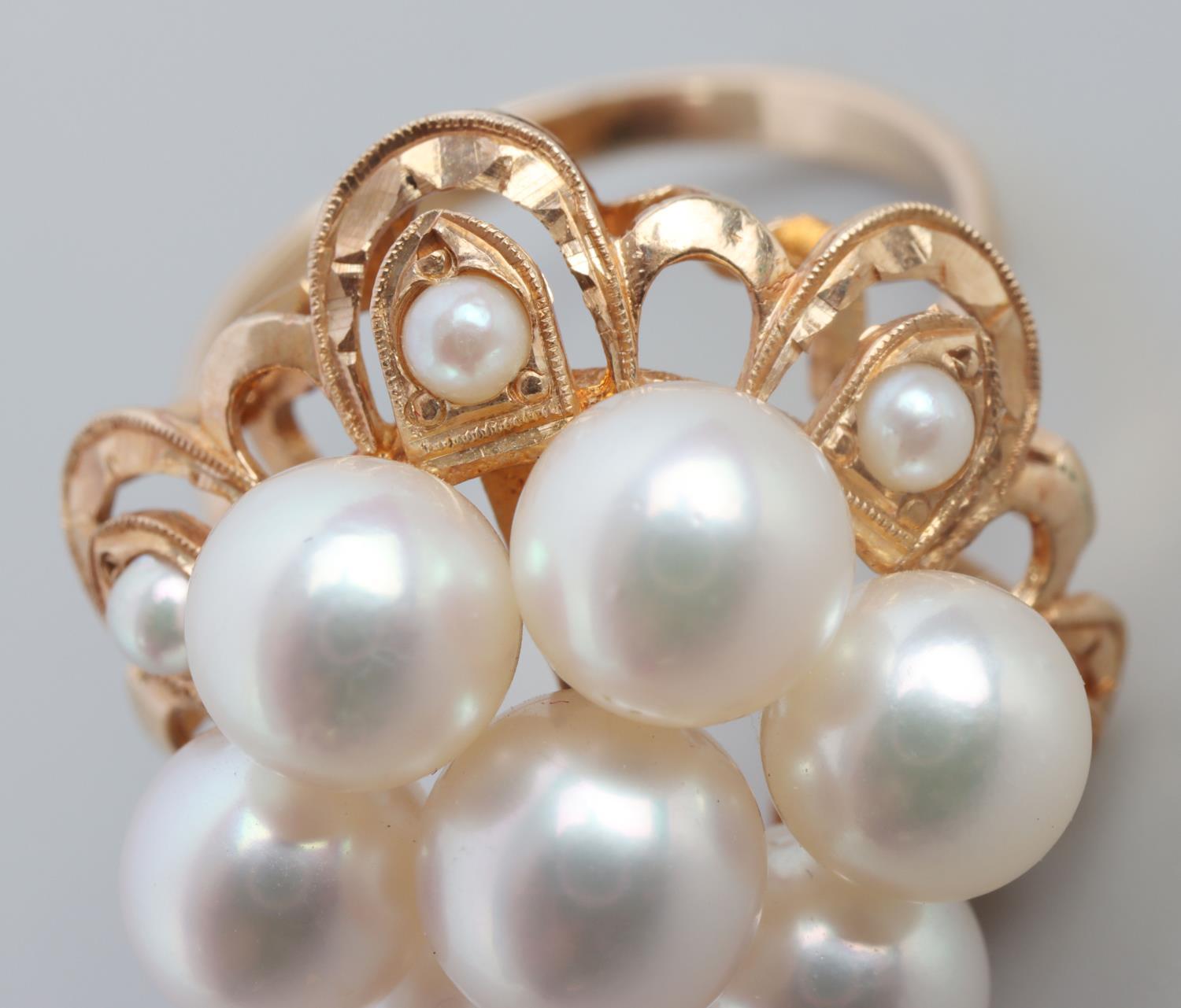 14K YELLOW GOLD PEARL ANTIQUE CLUSTER RING