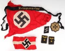 WWII GERMAN THIRD REICH ARMBAND COLLAR PENNANT LOT