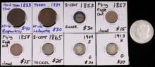 19TH CENTURY US TOKEN & US MINTED COIN LOT OF 8