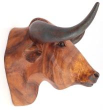 HAND CARVED WOOD BULL HEAD BUTCHER SHOP