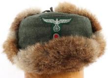 WWII GERMAN REICH HEER USHANKA RABBIT FUR HAT