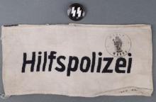 WWII GERMAN SS ENAMEL BADGE & HILF POLICE ARMBAND