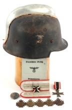 WWI WWII GERMAN REICH POLICE HELMET & AWARD LOT 12