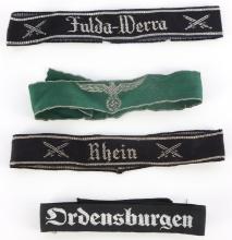 4 WWII GERMAN REICH SS & HEER OFFICER CUFF TITLES