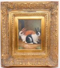 UNKNOWN ARTIST TWO RABBITS OIL ON CANVAS