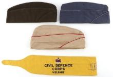 WWII GARRISON CAP & ARMBAND LOT OF 4