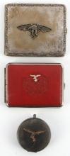 3 WWII GERMAN LOT OF 2 CIGARETTE CASES + 1 ASHTRAY