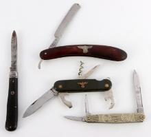 3 WWII GERMAN POCKET KNIFE & 1 STRAIGHT RAZOR LOT